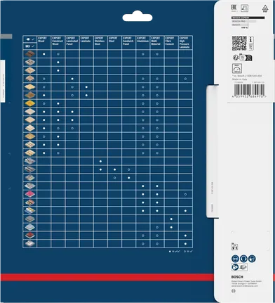 Bosch EXPERT Wood ripzāģa asmeņu saderības tabula.